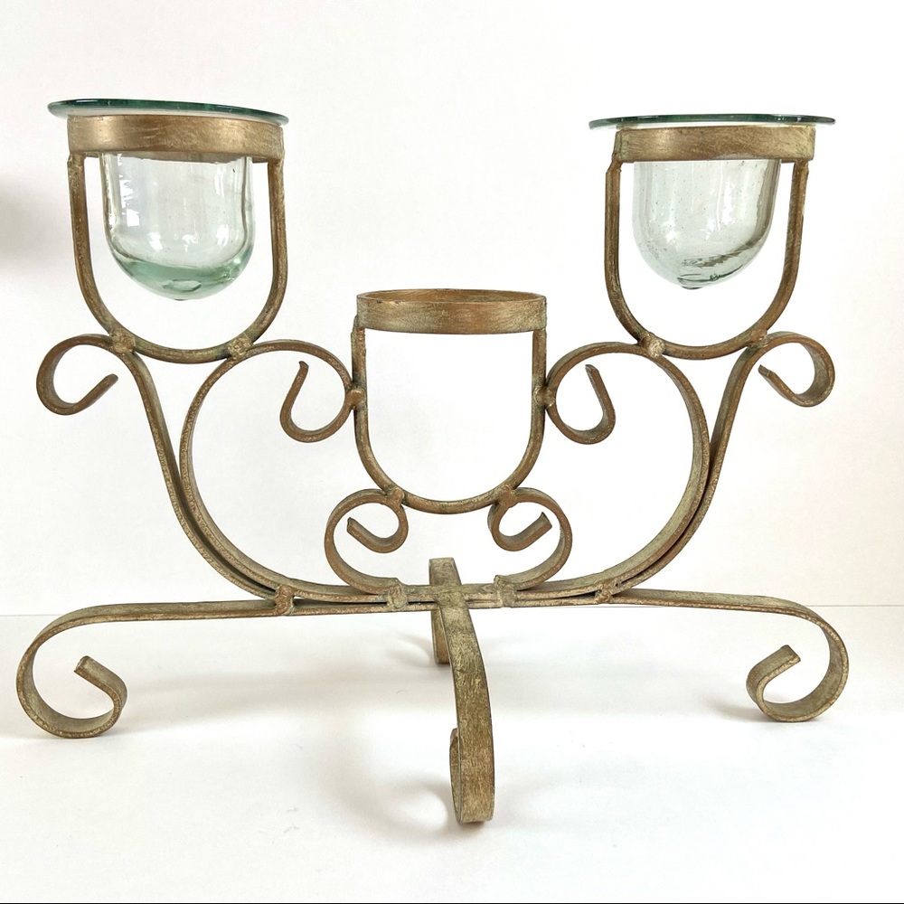 Antiqued Brushed Gold Iron Scroll Candelabra - Picture 12 of 12